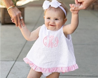 Baby Girl Outfit Swiss Dot Ruffled Top and Bloomers Set