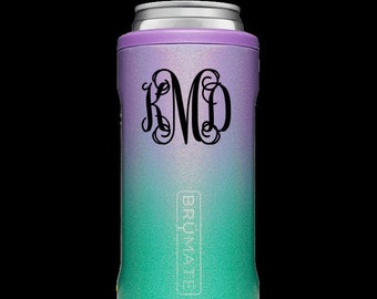 Monogrammed Hopsulator Slim BruMate in Mermaid Glitter