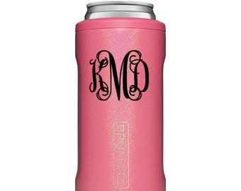 Monogrammed Hopsulator Slim BruMate in Pink Glitter