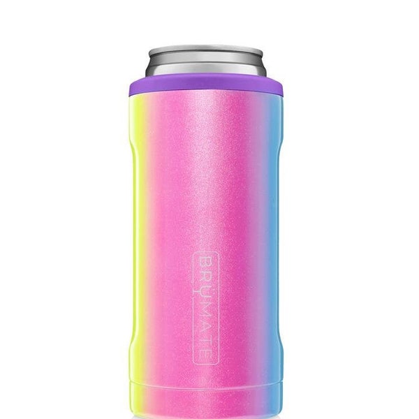 Monogrammierte BruMate Regenbogen Glitzer Hopsulator Slim Can Cooler