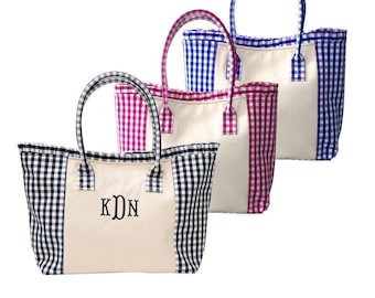 Gingham Ruffle Tote Monogrammed Bridesmaids Bag Office Bag