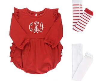 red ruffle romper baby