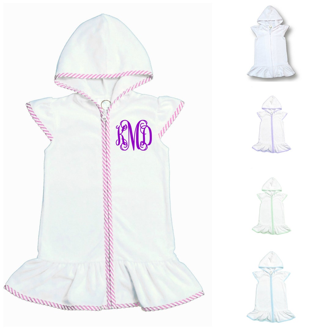 Girls Seersucker Terry Cloth Swim Cover up Dress Monogrammed Baby