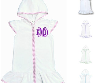 Girls Seersucker Terry Cloth Swim Cover Up Dress Monogrammed Baby Toddler Swimsuit Cover