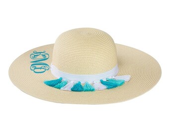 Monogrammed Floppy Hat with Tassels