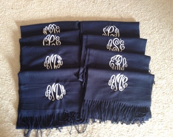 5 Monogrammed Scarves Cashmere Feel Scarf Bridesmaids Gift Wedding Party Shawl Bridal Scarves