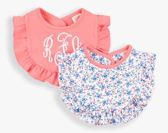 Monogrammed Girls Bib Set with Ruffles