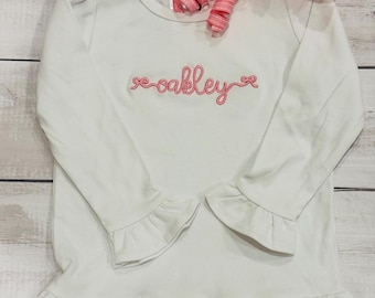 Monogrammed Ruffle Tee Girls Many Colors