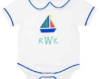 Monogrammed Baby Boy Coming Home Outfit Sailboat One Piece