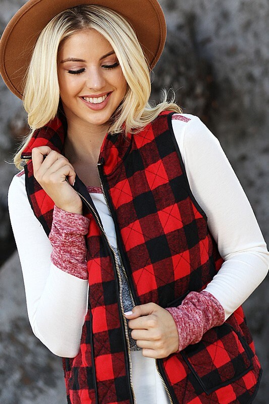 Buffalo Plaid Vest Women's Black and White Plaid Puffer Vest with ...