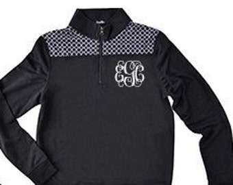Monogrammed Quarter Zip Women's Pullover Sweatshirt Black
