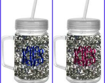 Mason Jar Tumbler - Silver Glitter