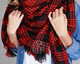 Monogrammed Blanket Scarf Buffalo Plaid