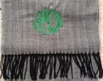Monogrammed Herringbone Scarf - Cashmere Feel