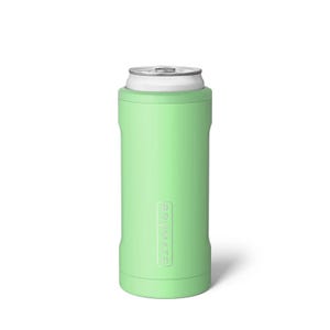 May include: A green, double-walled, stainless steel can cooler with the word "BRÜMATE" embossed on the side.