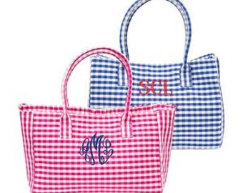 Gingham Diaper Bag for Boys or Girls in Pink or Blue Plaid Travel Bag