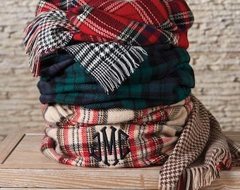 Mononogrammed Blanket Scarf:  Tartain Plaid