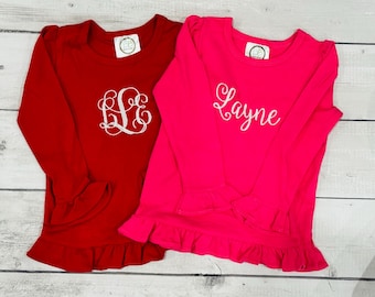 Monogrammed Ruffle Tee Girls Many Colors