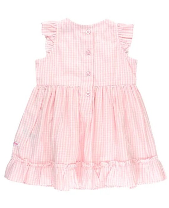 Vestido de niña de cuadros vichy rosas con detalles de volantes