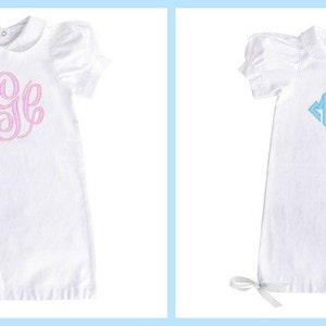 Monogrammed Baby Gown Gender Neutral White Gown Baby Shower Gift Coming Home Outfit