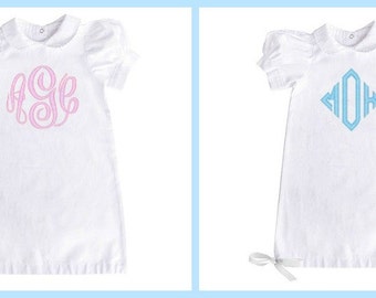 Monogrammed Baby Gown Gender Neutral White Gown Baby Shower Gift Coming Home Outfit