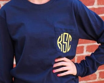 Monogrammed Long Sleeve Pocket Tee - Embroidered