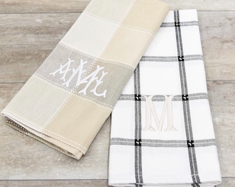 Monogrammed Hand Towel Monogrammed Guest Towel Neutral Plaid linen