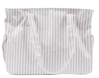 Monogrammed Diaper Bag Gray Stripe Vinyl Baby Bag Newborn Gift