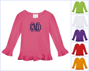 Monogrammed Long Sleeve Ruffle Tee Baby and Toddler Girls