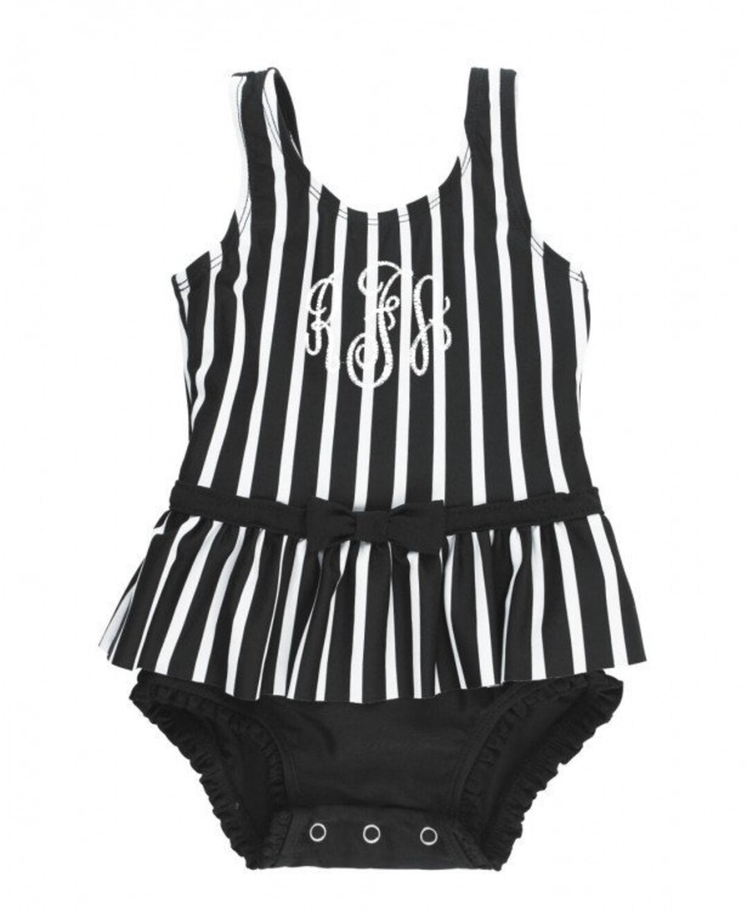 Baby Girls Swimsuit Black and White Stripes Skirted One Piece Etsy