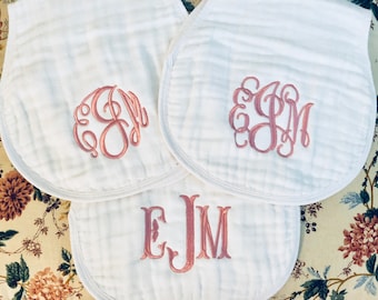 Monogrammed Muslin Burp Cloth Baby Burp Cloth Newborn Gift Baby Boy Baby Girl White Burp Cloth