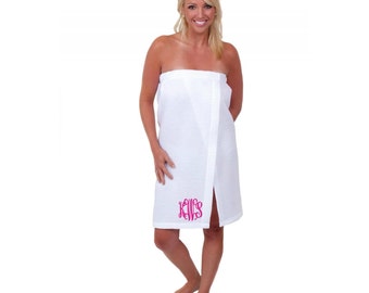 Monogrammed Waffle Weave Spa Wrap Strapless Bath Wrap College Gift Bridesmaids Getting Ready Robe Graduation Gift