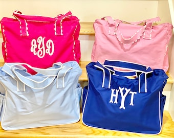 Monogrammed Diaper Bag with Piping Boy and Girl Tote Bag