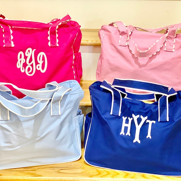 Monogrammed Diaper Bag with Piping Boy and Girl Tote Bag