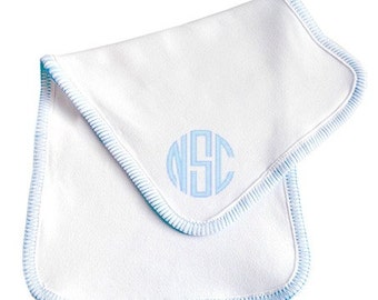 Monogrammed Baby Burp Cloth Blue Stitched Newborn Gift