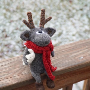 Wool felted reindeer elk sculpture shelf sitter