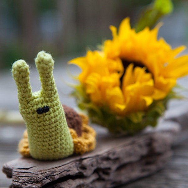 Crocheted Snail Sunflower READY TO SHIP cute amigurumi