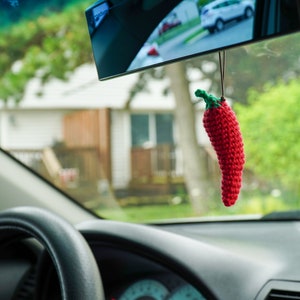 Tiny chili pepper car rear view mirror