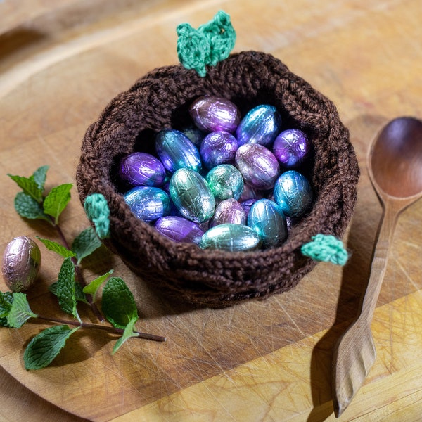 Crochet bird nest spring decor basket wool nest natural toy Waldorf toy Kids photoshoot photo prop play basket Ready to ship