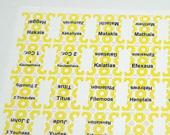 Bible tabs with adhesive, Hmong Design, Yellow, bible tabs laminated with adhesive, small Bible tabs, journaling, bible study