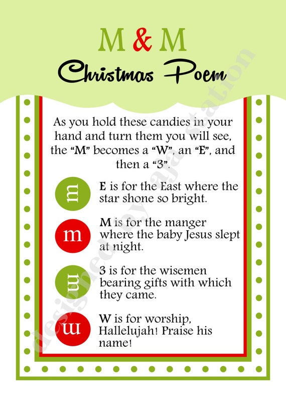 M and M Christmas Poem 3.5x5 Card U-Print | Etsy