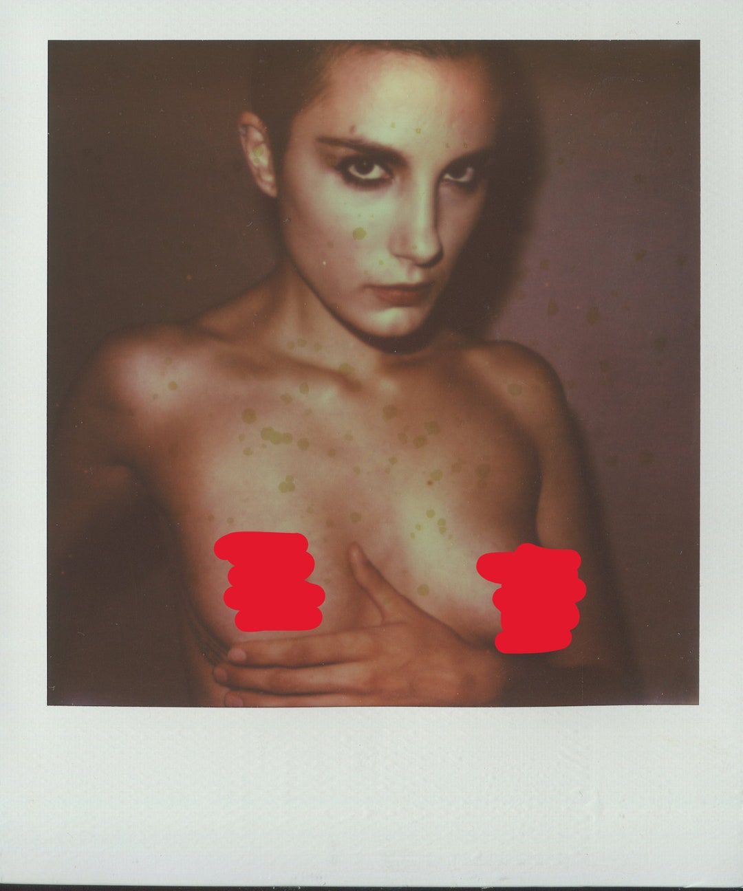 Found Photo Modern Polaroid Color Nude Film Defect Spots Risque