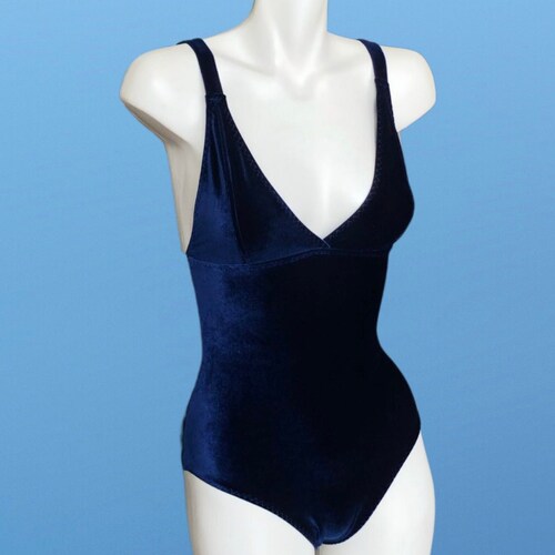 Crushed Velvet High Cut Halter Bodysuit in Royal Blue