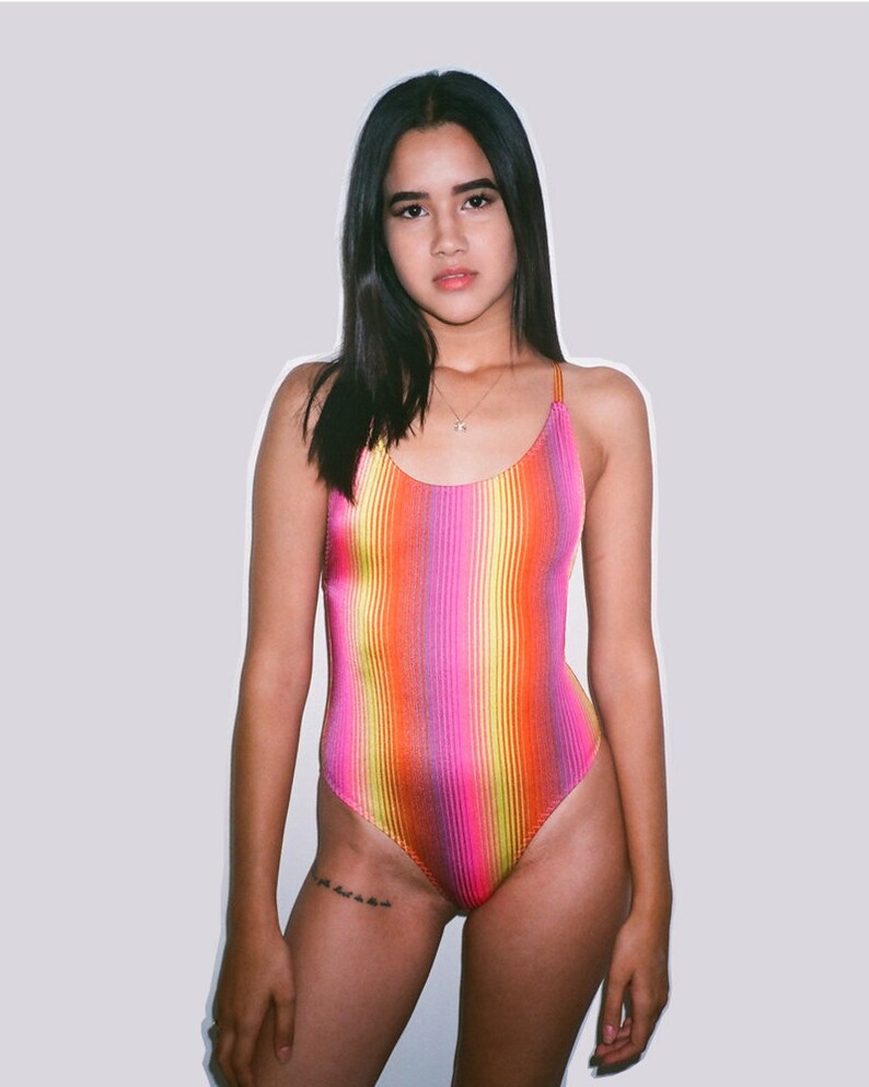 technicolor halter one piece swimsuit