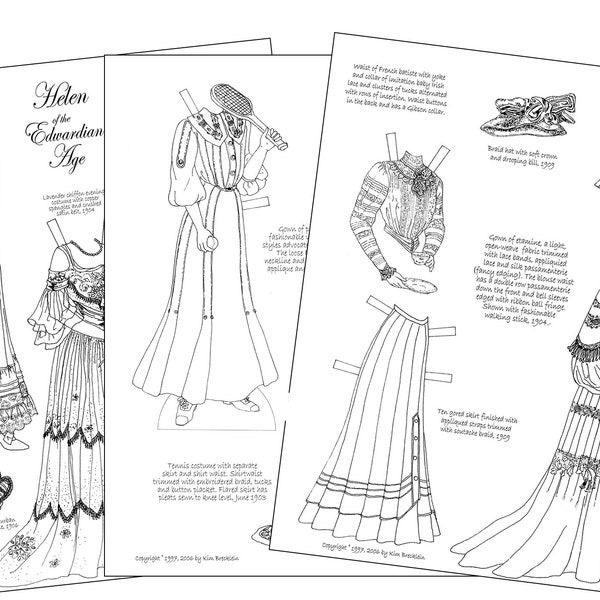 PAPER DOLL COLORING page - Helen of the Edwardian Age