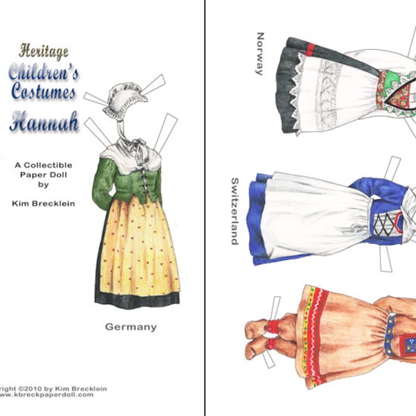 Children's Folk Costume Paper Doll, Little Girl Folk Costume, Heritage Children Hannah