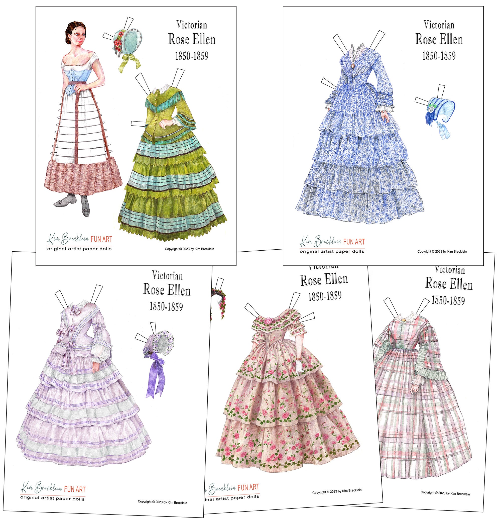 Paper Doll Digital, Printable, Victorian Lady Rose Ellen 1850 - Etsy