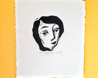 Sad Lady Linocut - Tirage original - Art original - Édition limitée