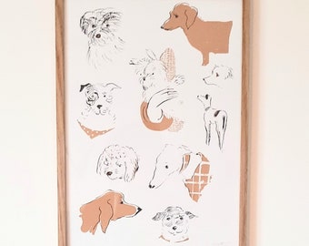 Dogs Sketches Print - Illustrated Digital Print - A3