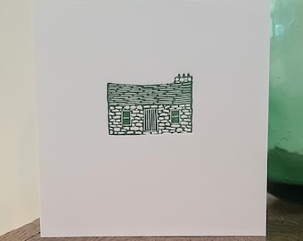 Green Bothy - Handprinted Card - Letterpress  - Blank Inside